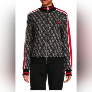 $650 MCM Women's Black Red Monogram MCM Logo Print Track Jacket Large
